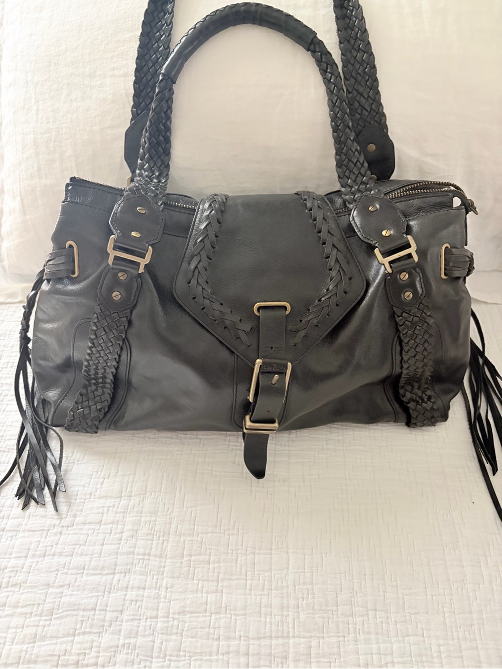 Cole Haan Black Braided Leather Tote Handbag “Sierra Spug” - Picture 11 of 11